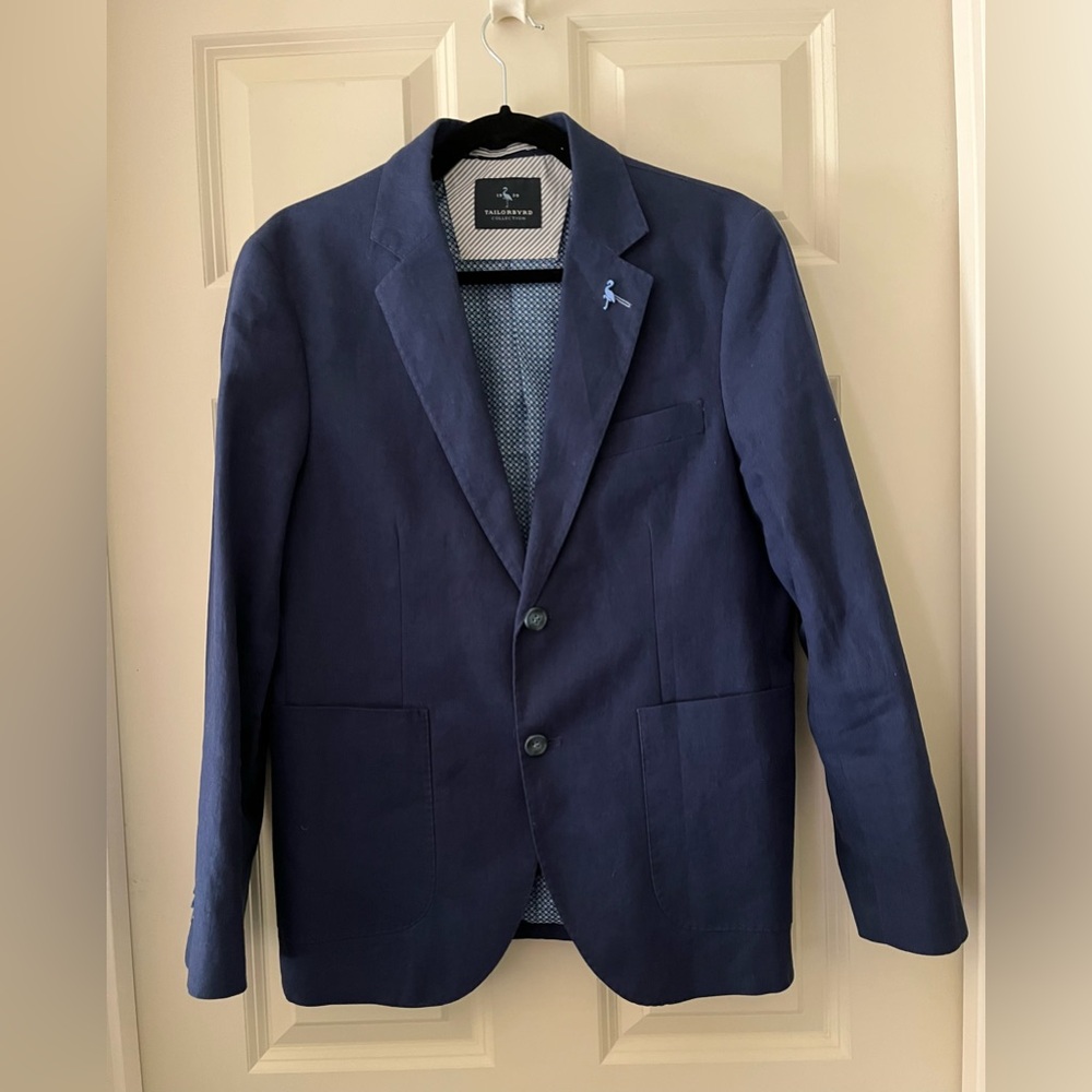 Men's Navy TailorByrd Collection Linen-Blend Sport
Coat Blazer Size 38S Preppy